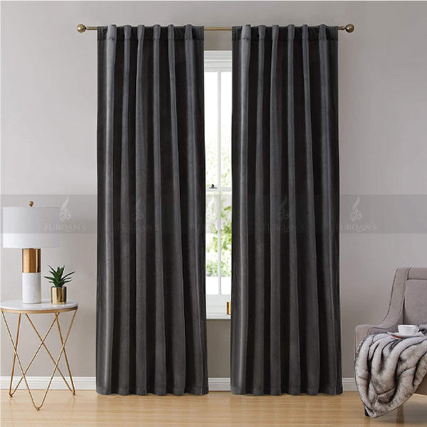 Premium Velvet Curtains (Charcoal Grey Color)
