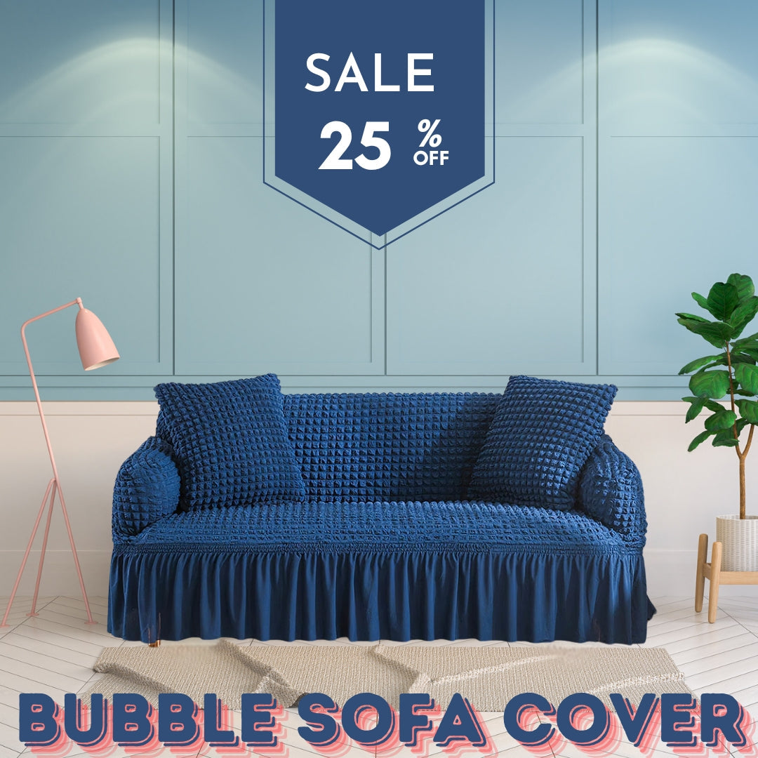 Frill Style Bubble Stuff Sofa Cover (Blue Color)